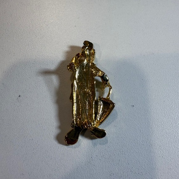 Vintage Clown Brooch Gold Tone Enamel Rhinestone Umbrella Circuscore Costume - Picture 2 of 3